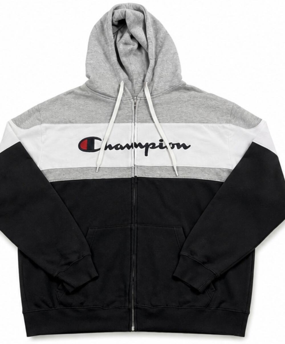 Champion Men’s XLT Big & Tall Full Zip Hoodie Gray Black White Spellout Logo